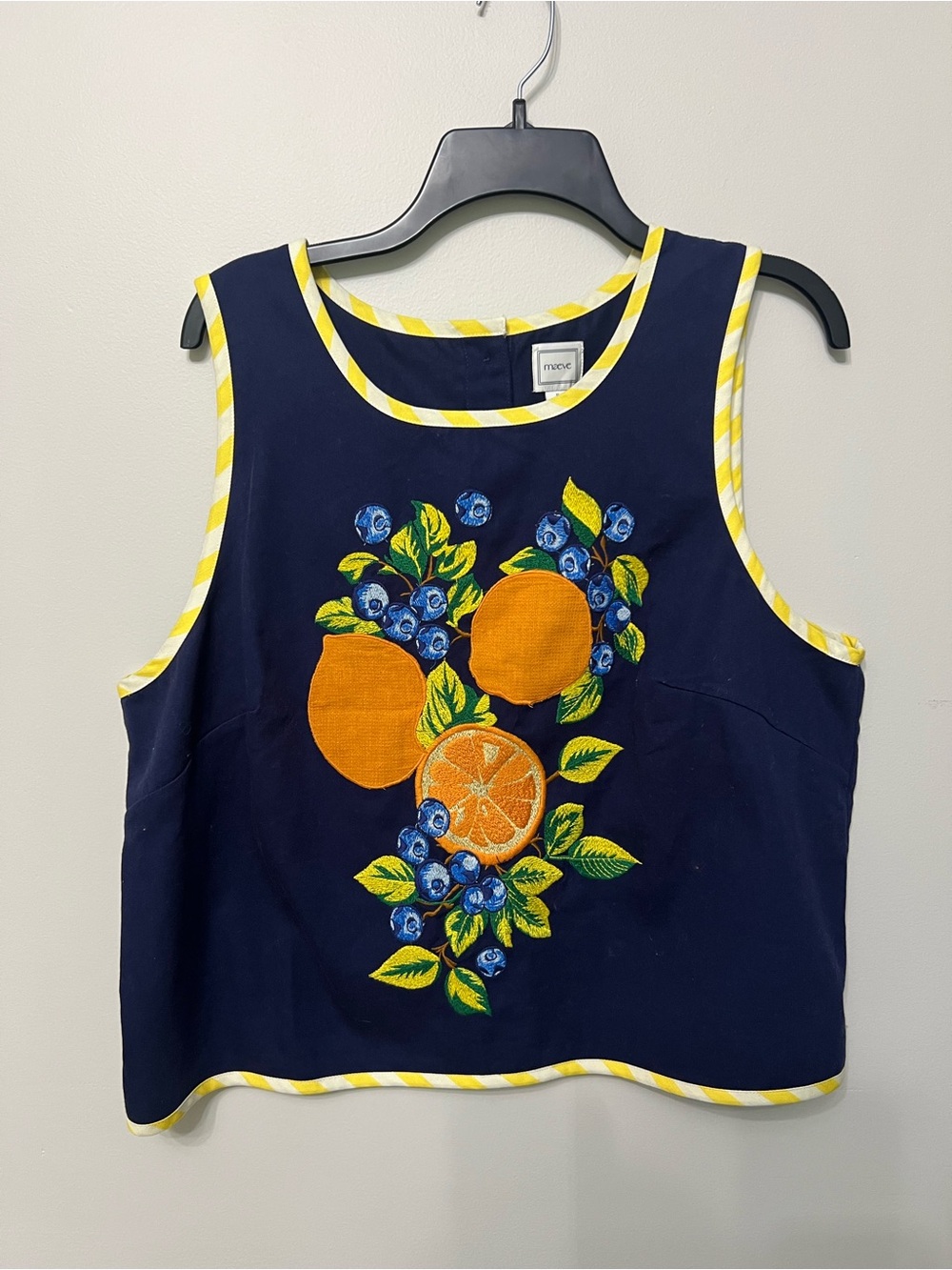 Maeve Anthropologie Fruit Embroidered Shell Tank Top Navy Size XL - Picture 3 of 5